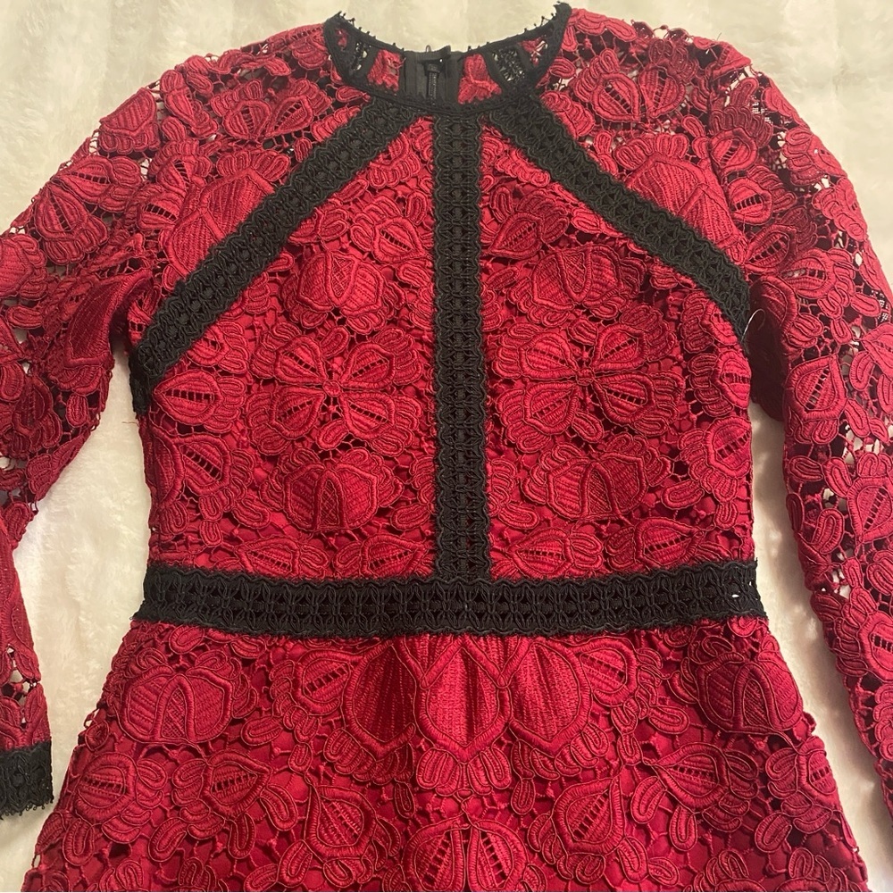 EUC Alexis Randie 3/4 Sleeve Lace Midi Dress In Red - Size S - Picture 11 of 12